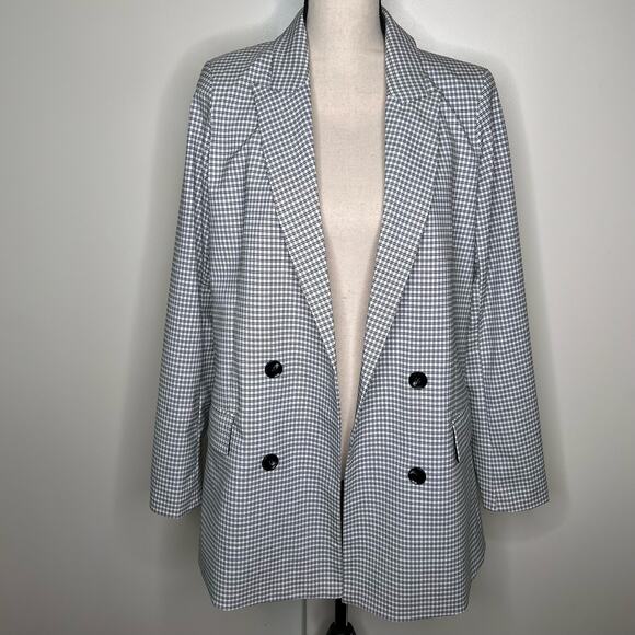 Rachel Zoe NWT Plaid Boyfriend Blazer - White Black Oversized Open Front Small - Picture 1 of 7